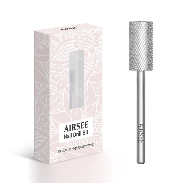 AIRSEE Tungsten Carbide Acrylic Nail Drill Bit Efile Electric File Machine Head Tip for Manicure Polishing Art Remove Gel 3/32" 2 Way Professional Tech Flat Top Cylinder Barrel Medium-M