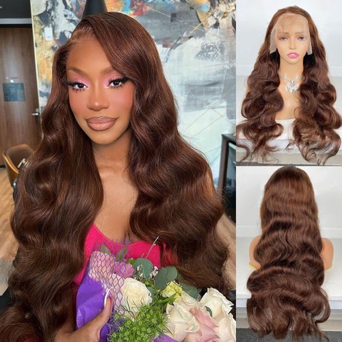 ALIACHOOS Lace Front Wigs Human Hair Chocolate Brown 13x4 Body Wave Lace Front Wigs Human Hair 28inch Auburn Transparent Lace Frontal Wigs with Baby Hair Pre Plucked for Black Women 180 Density