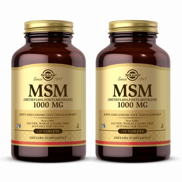 Solgar MSM 1000 mg - 120 Tablets, Pack of 2 - Supports Joints & Connective Tissue - Non-GMO, Vegan, Gluten Free, Dairy Free, Kosher - 240 Total Servings