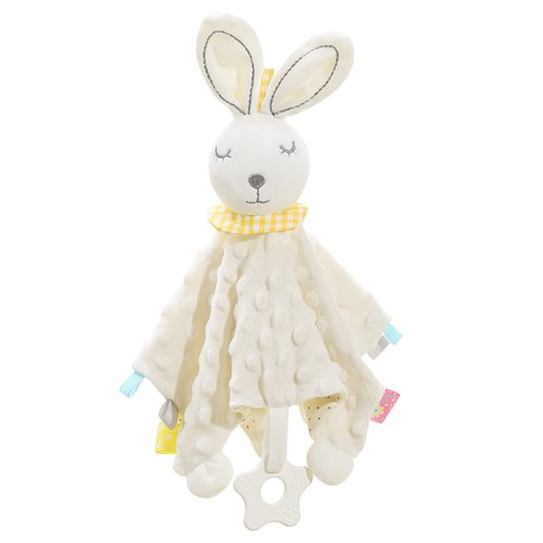 Zooawa Loveys for Babies, Security Blanket Soft Stuffed Animal Bunny Lovey Unisex Lovie Baby Stuff Snuggle Blanket with Tags Teether Bells, Soothing Plush Toys Baby Gift for Newborn, White Rabbit