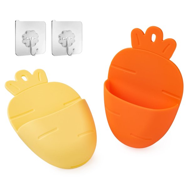 LOYATRO Toothbrush Holder Wall Mounted Shower Wall Razor Holder, Self-Adhesive Bathroom Soap Bar Saver Organizer, Kitchen Sink Sponge Holder(Carrot-Orange+Yellow)
