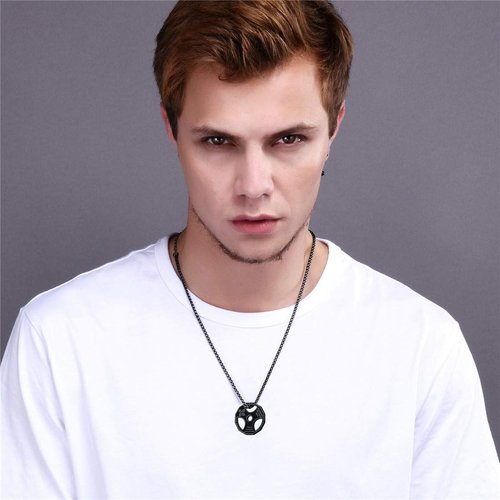 U7 Men Fitness Dumbbell Necklace Stainless Steel Black Gun Plated Weight Plate Barbell Chain Pendant Necklace
