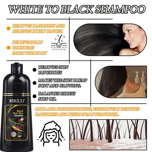 WENJLYJ Black Hair Dye Shampoo,Hair Color Shampoo for Women & Men,Long Lasting Hair Shampoo