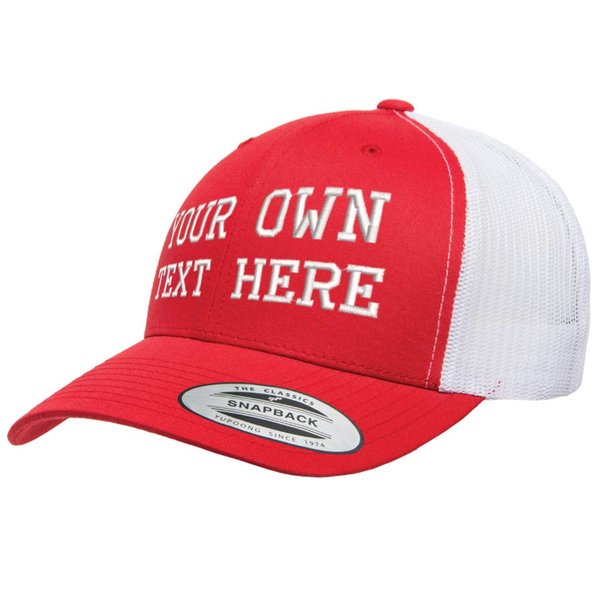 Yupoong YP Classics™ Embroidered Custom Hat Trucker Baseball Cap Snapback Adjustable Men Women Mid Profile Dad Cap Hat (Red/White)
