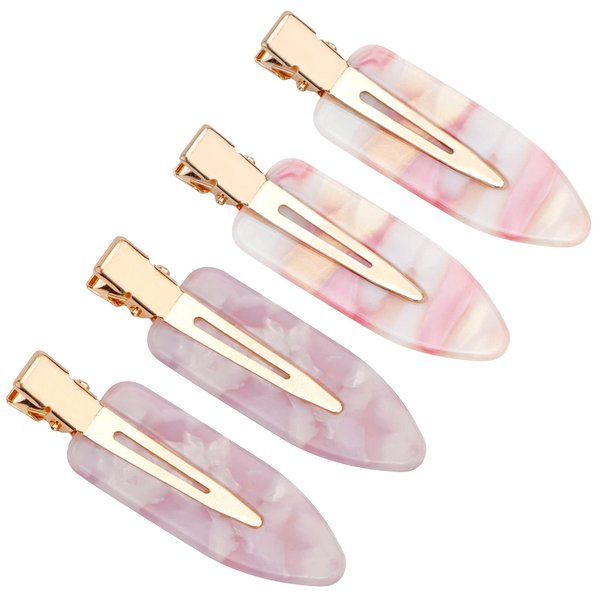 AMCAMI 4 PCS No Crease Hair Clips-No Bend Hair Clips for Styling Acrylic Resin Flat Clip Colorful Bang Seamless Duck Bill Hair Barrette for Hairdressing Bangs Waves Woman Girl Makeup Application