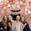 9th Rose Gold Birthday Party Decorations for Girls, Rose Gold Happy Birthday Banner, Fringe Curtains, Heart Foil Balloons, Crown Balloons for Girls' 9th Birthday Decorations