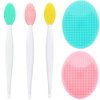 3 Pcs Lip Scrub Brush with Silicone Facial Cleansing Brush,2 Pcs Face Scrubber Gentle Exfoliating,Removing Blackhead,Massaging