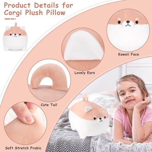 Auspicious beginning Shiba Inu Plush Stuffed Animal Corgi Plush Cute Dog Plushie Toy Anime Corgi Shiba Plush Kawaii Plushies Dog Soft Pillow, Plush Toy Birthday Gifts for Boys Girls (Brown, 11.8")