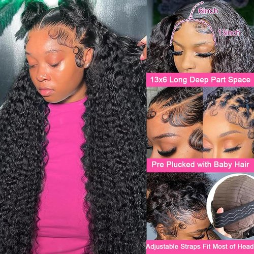 22 Inch Lace Front Wigs Human Hair 13X6 Deep Wave Lace Front Wigs Human Hair Pre Plucked Glueless HD Lace Front Wigs 200 Density Deep Curly Lace Frontal Wigs Human Hair for Women Natural Color