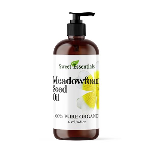 Sweet Essentials Premium Organic Meadowfoam Seed Oil, Imported From Canada, 16oz with Pump, 100% Pure, Cold Pressed - For Hair, Skin and Nails | Perfect Carrier Oil | Also Excellent For Mature Skin