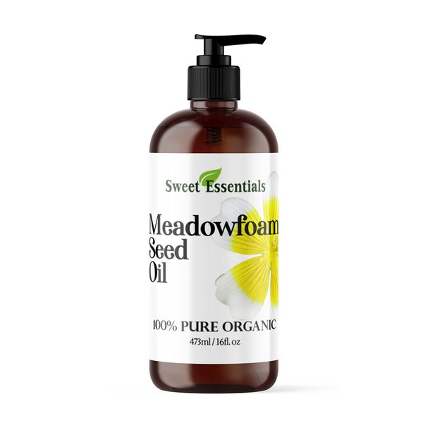 Sweet Essentials Premium Organic Meadowfoam Seed Oil, Imported From Canada, 16oz with Pump, 100% Pure, Cold Pressed - For Hair, Skin and Nails | Perfect Carrier Oil | Also Excellent For Mature Skin