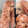 Pink Blonde Lace Front Wig Human Hair 13x4 HD Lace Rose Gold Human Hair Wigs Pre Plucked Peachy Blonde Colored Wig Human Hair For Women 150% Density Strawberry Blonde Body Wave Lace Front Wig 20 Inch
