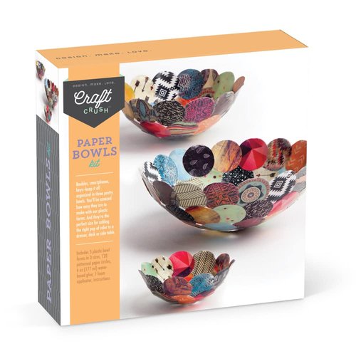 Craft Crush Paper Bowls Craft Kit - Creates 3 DIY Decorative Bowls Easy-to-Make Colorful Bowls for Small Items, Desk Organization - Includes Glue & Foam Applicator - Paper Craft Kit for Ages 13 & up