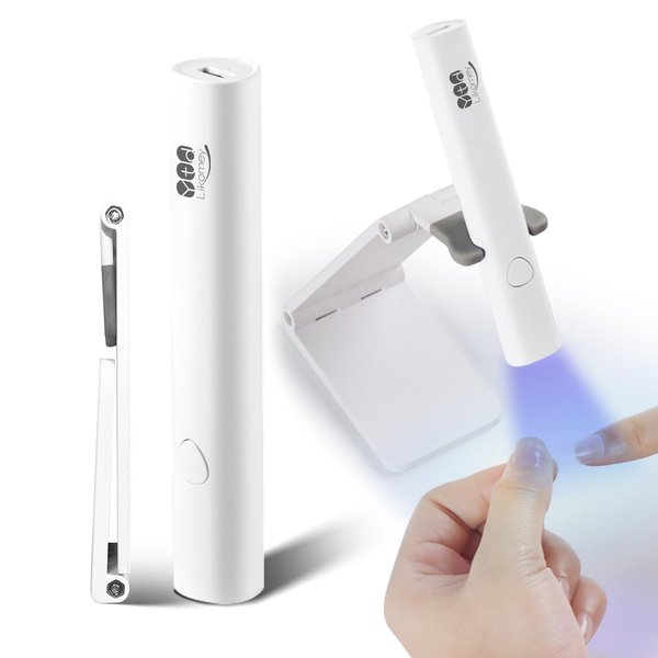 YTD Likomey Handheld UV LED Lamp for Gel Nail Polish,White Quick Dry Mini Nail Light with Foldable Stand, Portable Cordless Rechargeable for Fast Curing Nail Glue Acrylic Gel Polish