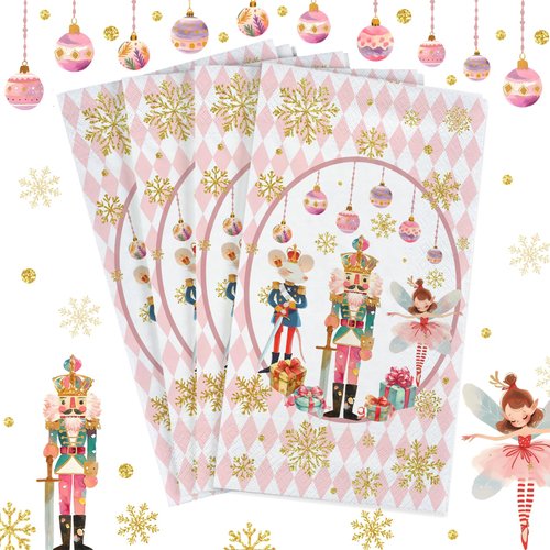 50 PCS Christmas Guest Napkins Disposable Vintage Nutcracker Napkins for Christmas Winter Snow Theme Decorative Hand Paper Napkins for Bathroom Xmas Party Supplies