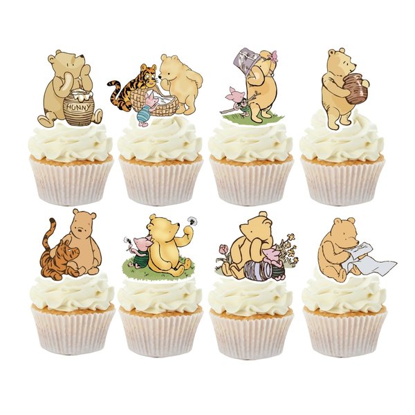 48 Pcs Classic Winnie Cupcake Toppers Cake Topper Cute Pooh Baby Shower Decorations Adorable For Bee Bear Themed Party Decor Welcome Baby First Birthday Supplies