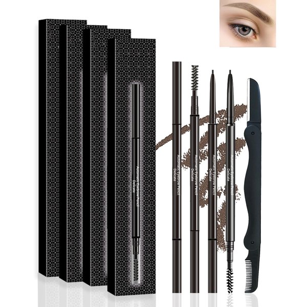 LYSdefeu Eyebrow Pencil - 4 Pcs Professional Micro Brow Pencil Kit with Brow Razor, Waterproof Eyebrow Makeup with Dual Ends, Ultra-Fine Mechanical Pencil for Women Eye Makeup – 04 Light Brown
