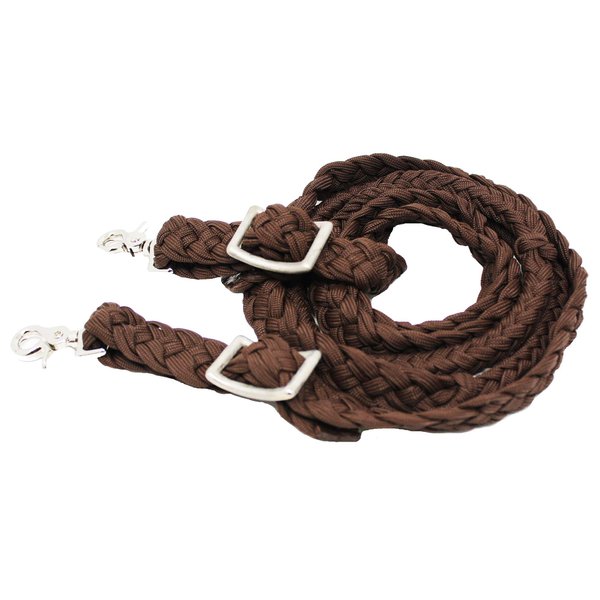 CHALLENGER Roping Knotted Horse Tack Western Barrel Reins Rein Nylon Braided Brown 60728