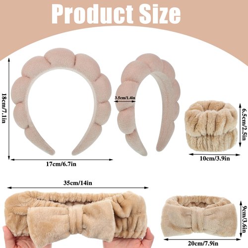 WSICSE Spa Headband for Face Washing, Face Wash Headband Skincare Headbands and Wrist Washband Set Soft Makeup Headband for Women Girls Skin Care, Makeup Removal