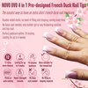 NOVO OVO French Tip Short Duck Nail Tips Press on, Pre-designed Soft Gel Nail Extension, BERRY PINK Pre-applied Tip Primer & Base Coat, Full Cover Matte Vrial False Nails for DIY x 12 Sizes 240 pcs