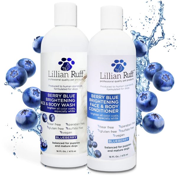 Lillian Ruff Berry Blue Brightening Face and Body Wash for Dogs - Blueberry Shampoo - Remove Tear Stains, Hydrate Dry Itchy Skin, Add Shine & Luster to Coats (Berry Blue Shampoo & Conditioner Set)