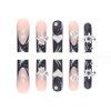 Foccna Press on Nails Long Rhinestone Pink Fake Nails Black Nails Square Bling Glossy 3D Flower False Nail Tips Artificial Nails Finger Manicure for Women and Girls-24pcs (Long Nails 2)