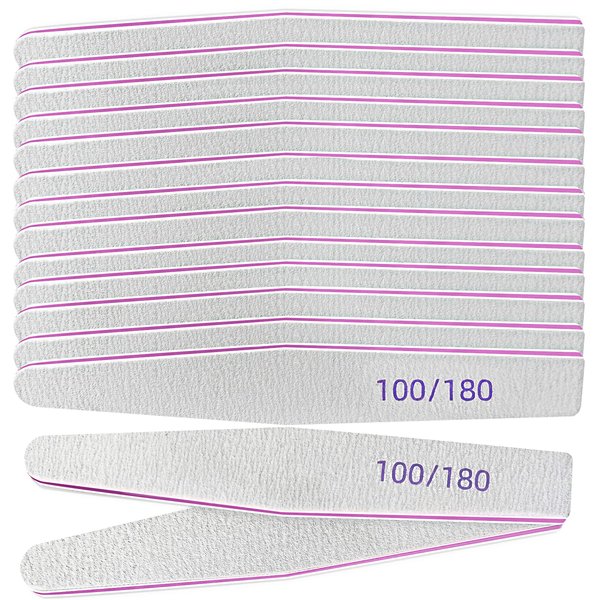 Lofuanna Nail File 15 PCS Professional Double Sided Acrylic Nail File,Washable Nail File Manicure Tools for Poly Nail Extension Gel and Acrylic Nails Tools Suit for Home Salon (100/180 grit)
