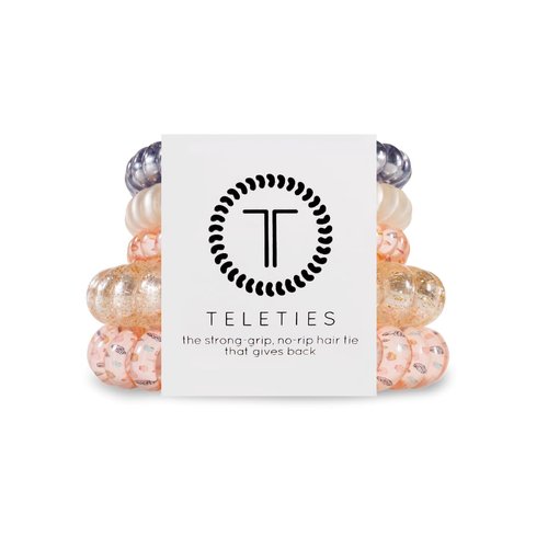 TELETIES - Mix Spiral Hair Coils - Summer Collection - Ponytail Holder Hair Ties for Women - Phone Cord Hair Ties - Strong Grip, No Rip, Water Resistant, No Crease - 5 pack - Treasure Hunt