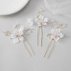 SWEETV 3Pcs Bridal Hair Pins White Flower Bride Hair Pieces Wedding Hair Side Combs Floral Headpieces Accessories Fall Beach Clip for Brides Bridesmaids Women Girls