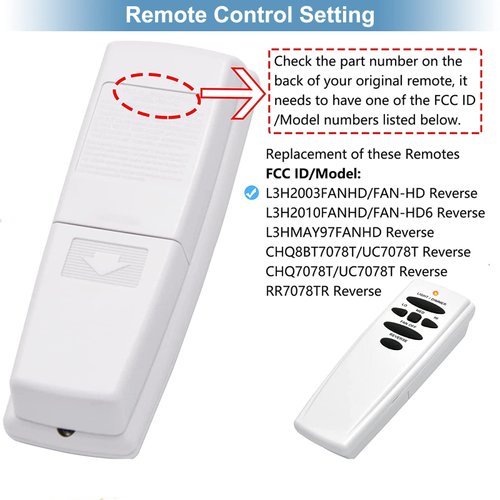 Hampton Bay Ceiling Fan Remote Replacement UC7078T FANHD L3H2003FANHD FANHD6 L3H2010FANHD RR7078TR 7066TX UC7083T UC7848T with Reverse Button and Wall Mount