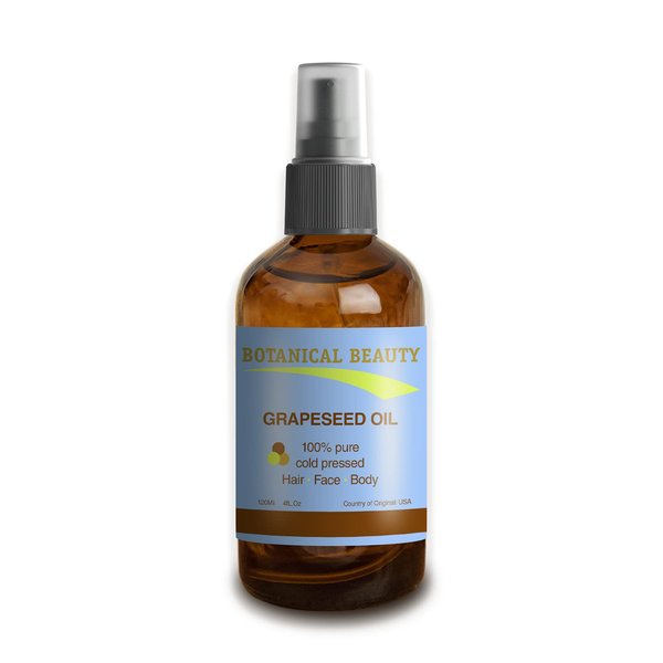 Botanical Beauty Grapeseed Oil, 100% Pure, Cold Pressed. 4 oz - 120 ml for Face, Skin, Hair, Nails, Body