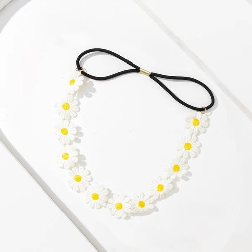 White Daisy Flower Headband Sunflower Hippies Crown Hair Wreath Bohemian Floral Headpiece for Spring Tourism Wedding Festivals Party and Celebration Hair Clips
