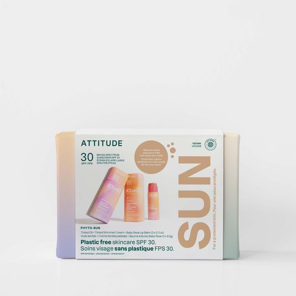 ATTITUDE Oceanly Suncare SPF 30 Routine Skincare Box Set, EWG Verified, Plastic-Free, Broad Spectrum UVA/UVB Protection with Zinc Oxide, Vegan, Unscented, Set of 3 Travel Size Sticks