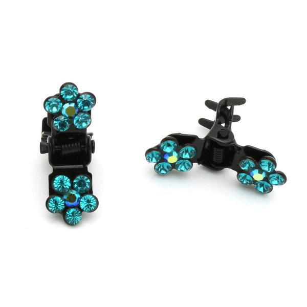 Small Decorative Hair Jaw Clips Mini Petals Rhinestone Crystal Hair Claw Clips, Set of 5, Teal