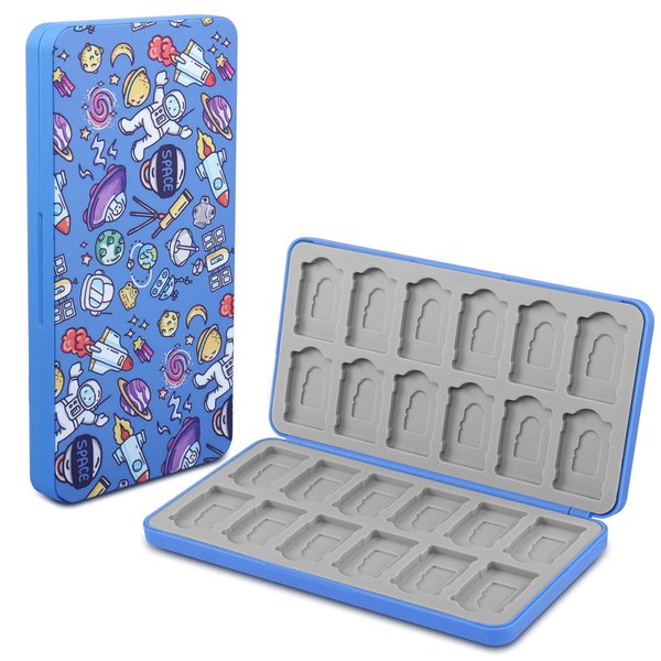 QIANRENON 24 in 1 Game Cassette Magnetic Organizer Case Micro SD Game Card Storage Case, Holds 24 NDS Cassette+24 MicroSD Card, Storage NDS Switch OLED Switch Lite Card, Blue/Astronomical Pattern