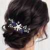 Kesvb Starfish Wedding Hair Vine Blue Crystal Bridal Headpiece Beach Wedding Hair Accessories for Women and Girls