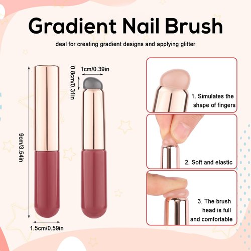 3pcs Nail Silicone Brush, Reusable Nail Gradient Brush Silicone Jelly Head Nail Brushes Concealer Lipstick Makeup Brush Soft Nail Painting Ombre Brush for DIY French Nail Art Tip Manicure Tool
