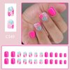 24Pcs Flower Press on Nails Short Square Fake Nails Blue Pink Stick on Nails Full Cover Flowers False Nail Tips Acrylic Spring Summer Glue on Nails Cute Floral Nail Art Decorations for Women