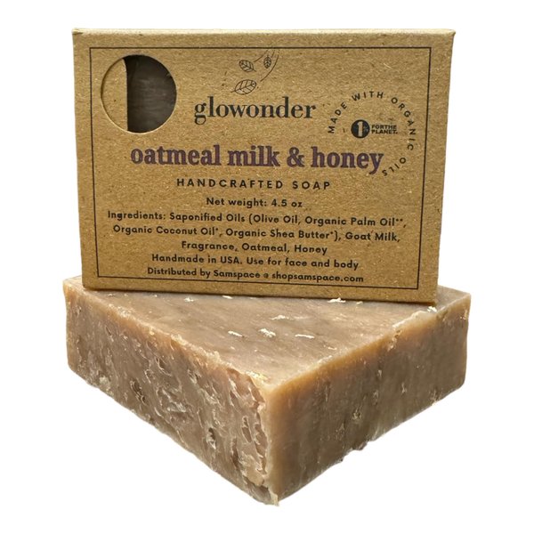 Glowonder 1 Pack Oatmeal Milk & Honey Handmade Organic Bar Soap for Face and Body - Moisturizing, All-Natural, Cruelty-Free - Botanical Ingredients - Shower, Bath, Hand Soaps, Gifts - 4.5 oz