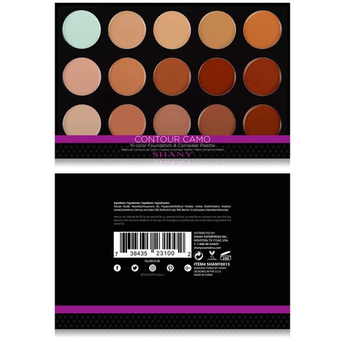SHANY CONTOUR CAMO Professional Cream Foundation, Foundation Primer,Camouflage Concealer Makeup Palette - 15 Color Face Palette