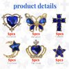 editTime Metal Alloy Nail Charms Rhinestones Kit 3D Gold Silver Stars Butterfly Heart Rose Flower Nail Gems Shiny Crystal Rhinestones Diamonds Jewelry (blue-30)