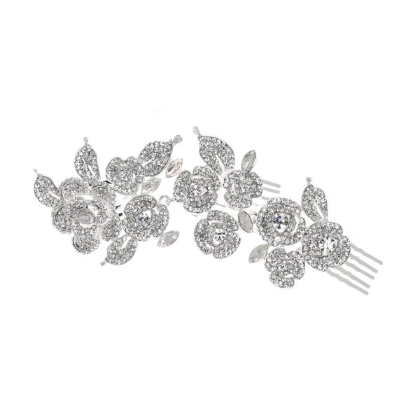 SAMKY Bridal Floral Rhinestones Crystal Prom Wedding Hair Comb Tiara T1080