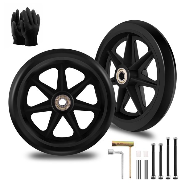 2Pcs 6 Inch Replacement Wheelchair Wheels for Walkers - Environmentally Friendly Rubber Material, Wear-Resistant PU Tires, Anti-Slip, and Durable ABS Wheel Hub (6IN Narrow 2Pcs)