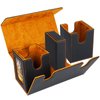 AFIING MTG Commander Card Storage Box - Fits 200 Double Sleeved Cards,3-in-1Card Deck Case,Strong Magnet Card Organizer For Magic Commander TCG CCG,4Dividers &2 Toploaders, Black/orange