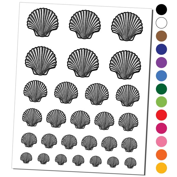 Scallop Seashell Hashmark Shaded Beach Shell Temporary Tattoo Water Resistant Fake Body Art Set Collection - White (One Sheet)