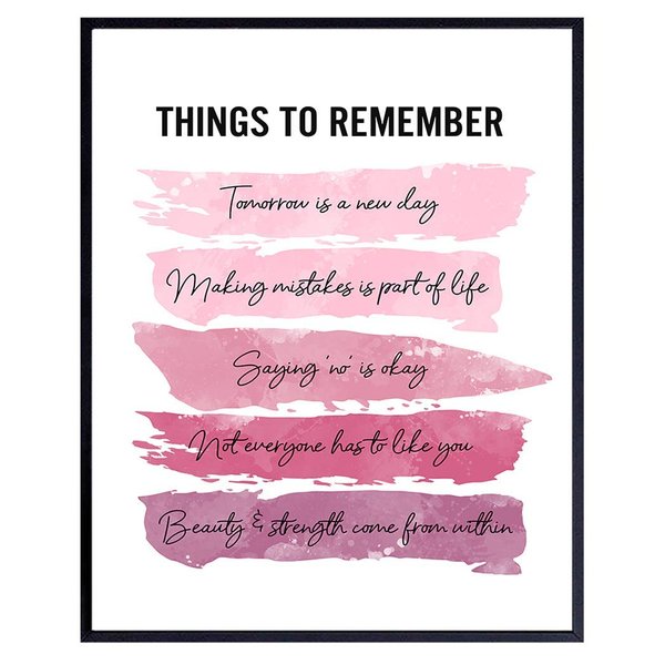 Positive Inspirational Quotes Wall Decor - Uplifting Encouragement Gifts for Women, Girls, Teens, Daughter, BFF, Best Friend - Pink Motivational Wall Art Poster for Home Office, Bedroom, Bathroom