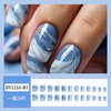 Vopintpy Blue White Gradient Press on Nails Short Square Fake Nails with Design Glossy Full Cover Glue on Nails Reusable Stick on Nails for Women DIY Charm Manicure