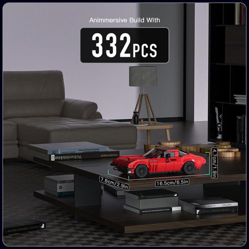 Mould King Speed Champion Corvette Super Car Building Toys with Acrylic Display Case, 27034 Model Car Kits Building Blocks, Classic Chevy Car Building Sets Race Car Kits for Adults Kids 8+(332PCS)