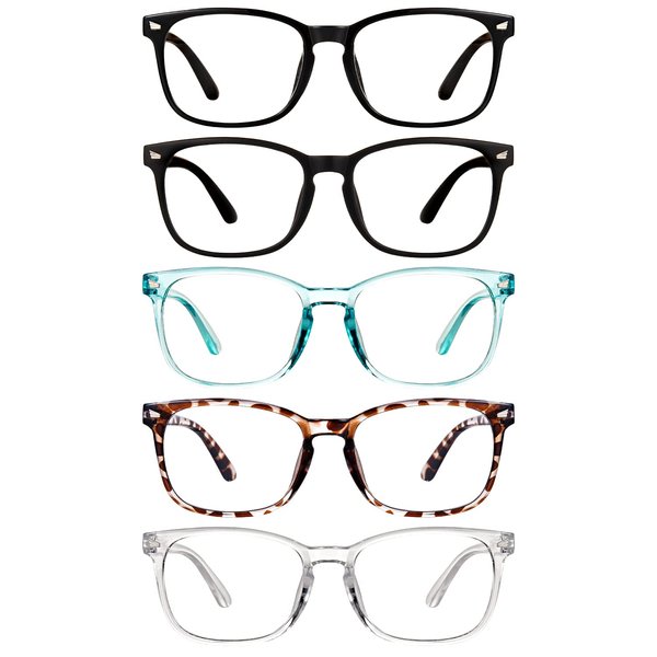 CHEERS DEVICES 5 Pack Blue Light Glasses for Women and Men, Blue Light Blocking Reading Glasses, Computer Readers Anti Glare Eyeglasses, Stylish Reading Glasses Men and Women(5 Pack Mix Color, 1.5)