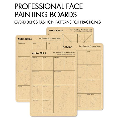 Anka Bella Reusable Face Paint Practice Board,7pcs Face Painting Practice Sheet with Various Patterns,One Stroke Excersize Template A4 Size